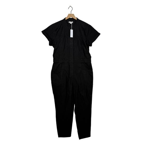 NEW Outerknown Jenson Jumpsuit Size L Black Utility Snap Button Short Sleeve - Picture 4 of 14